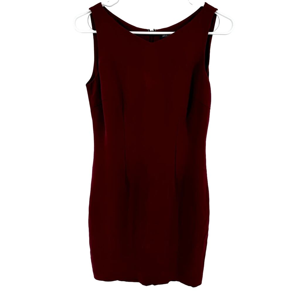 Ann Taylor Mini Sheath Dress Sleeveless V Neck Lined Career 100% Silk Red 2